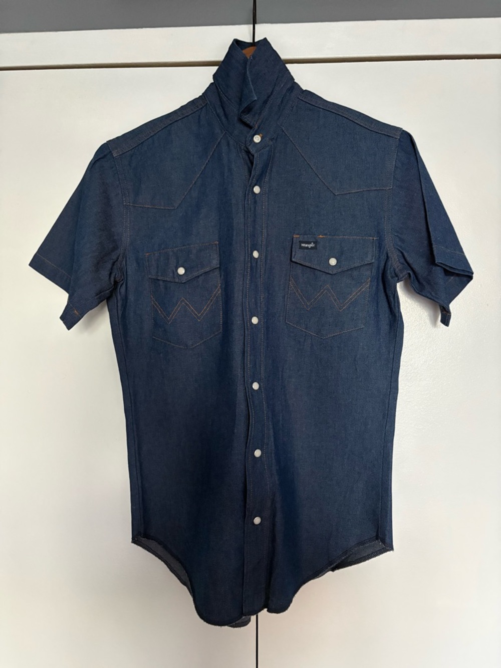 Wrangler Navy Blue Short-Sleeve Western Denim Shirt